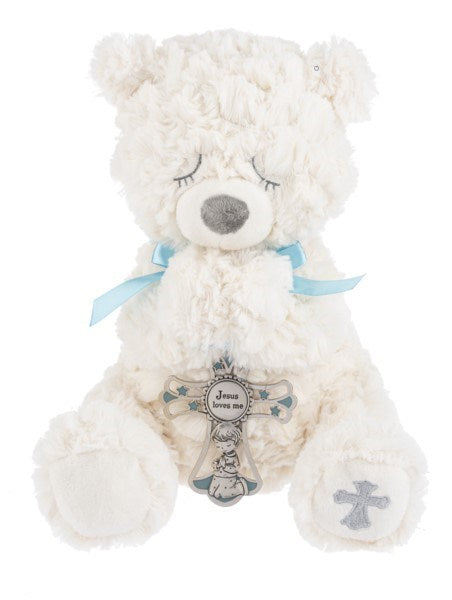 Plush-Serenity Bear With Crib Cross-Blue (11