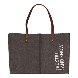 Tote Bag-Felt-Charcoal-Be Still And Know (15" x 11")