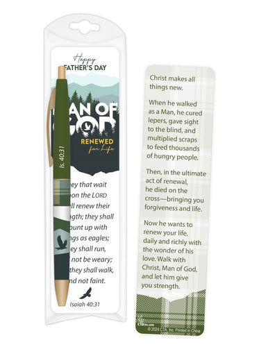 Pen & Bookmark Set-Man Of God: Renewed For Life/Fathers Day