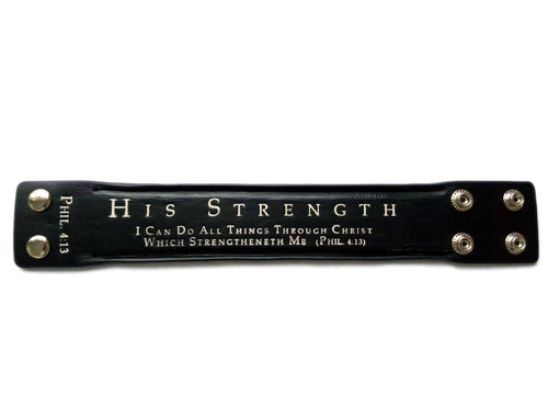 Bracelet-Black Leather-Christ My Strength (Mens) (9