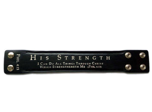 Bracelet-Black Leather-Christ My Strength (Mens) (9")