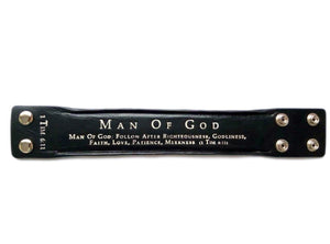 Bracelet-Black Leather-Man Of God (Mens) (9")