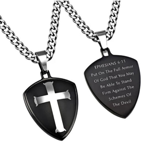 Necklace-Shield/Cross Black-Armor Of God (Mens) (24