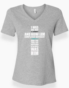 Tee Shirt-I Was One Way--Heather Grey-Womens V-neck-Medium