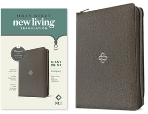 NLT Compact Giant Print Bible  Filament-Enabled w/Zipper-Woven Cross Gray LeatherLike