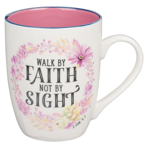 Mug-Budget-Walk By Faith (2 Corinthians 5:7)-Pink Wreath (MUG1050)