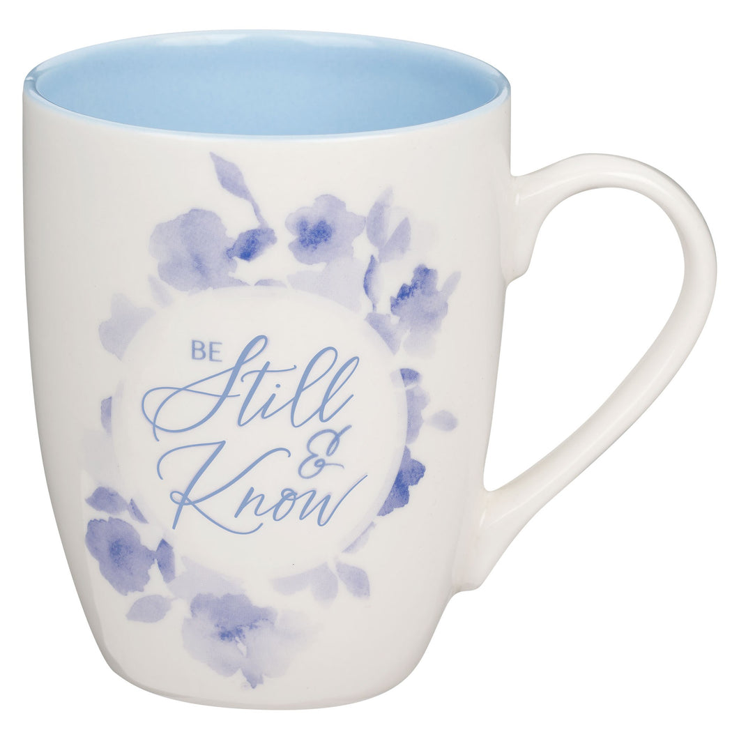 Mug-Budget-Be Still And Know (Psalm 46:10)-Blue Floral (MUG1051)