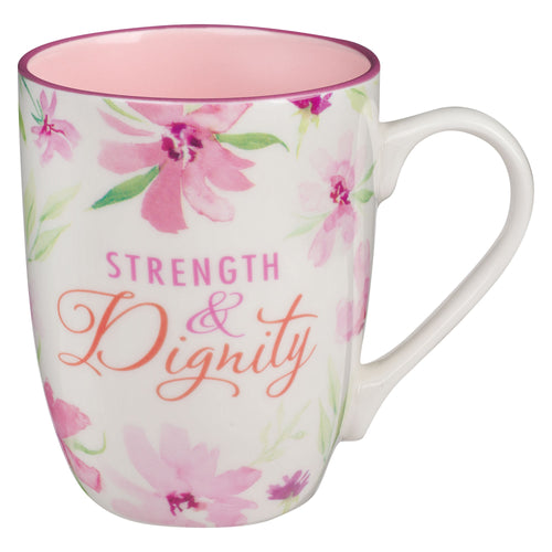 Mug-Budget-Strength & Dignity (Proverbs 31:25)-Pink Floral (MUG1055)