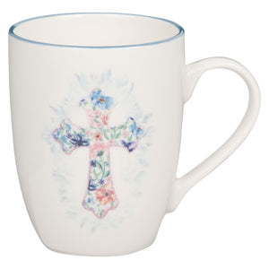 Mug-Budget-Blue Floral Cross-White (MUG1062)
