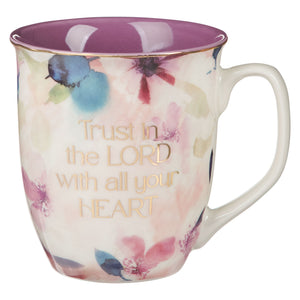 Mug-Trust In The Lord With All Your Heart (Proverbs 3:5)-Purple Floral (MUG1095)