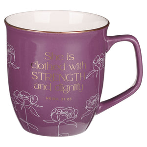 Mug-She Is Clothed With Strength & Dignity (Proverbs 31:25)-Plum Blooms (MUG1106)