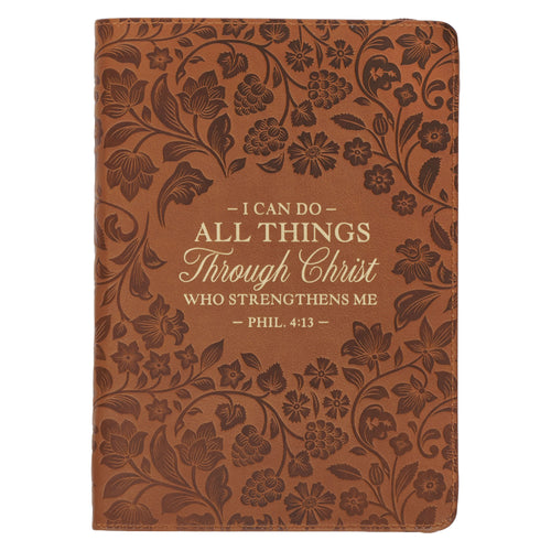Journal-Classic w/Zip-Brown Floral-All Things-Phil. 4:13