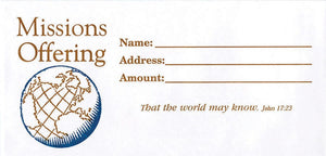 Offering Envelope-Missions Offering (John 17:23) (Bill-Size) (Pack Of 100)