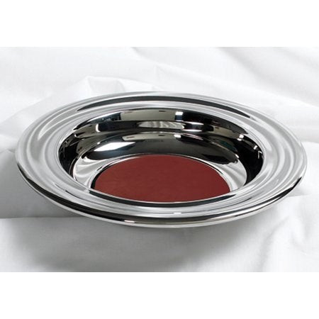 Offering Plate-Silvertone-Stainless Steel w/Red Felt-12