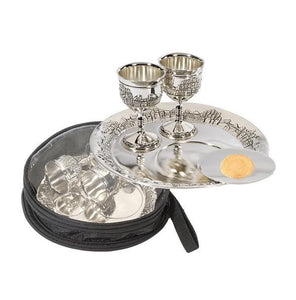 Communion-Set-7" Plate  3" Plate& 2 Cups w/Bag-Silver Plated (#1520)