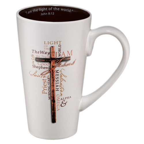 Mug-Light Of The World/Names Of Jesus w/Gift Box (John 8:12)-White/Brown Interior (16 oz) (MUG244)