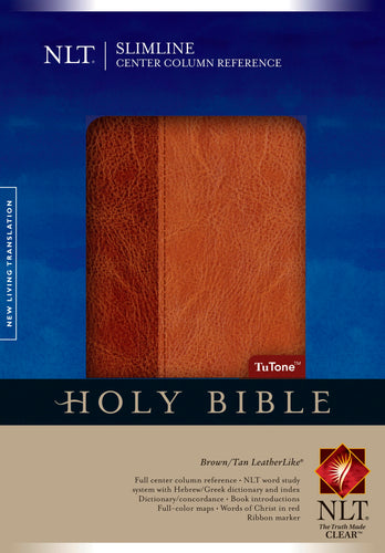 NLT Slimline Center Column Reference Bible-Brown/Tan TuTone Indexed