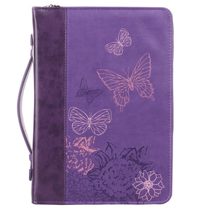Bible Cover-Butterflies-Trendy Luxleather-Purple-MED