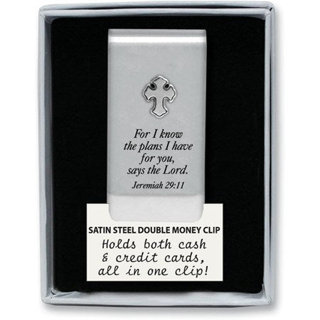 Money Clip-Cross-For I Know The Plans...-Silver (2