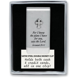 Money Clip-Cross-For I Know The Plans...-Silver (2")