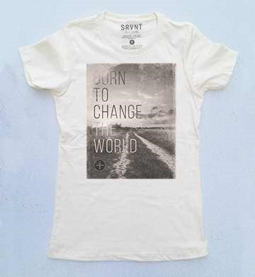 Tee Shirt-Born To Change The World Womens Boyfriend Tee- Small-Ivory W/Brown/Grey