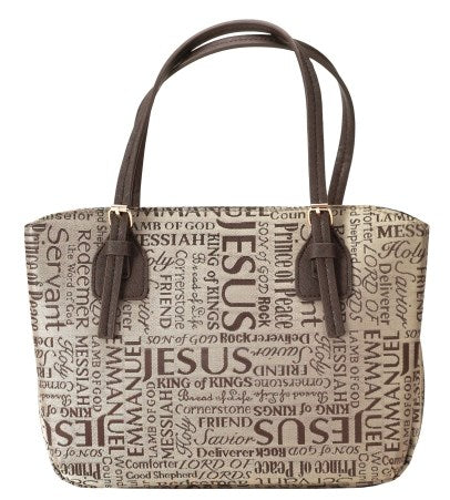 Bible Cover-Wedge Shape-Names Of Jesus-Jacquard-XLG-Brown