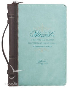 Bible Cover-Classic Luxleather-Blessed-Light Blue-LRG