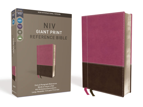 NIV Giant Print Reference Bible (Comfort Print)-Pink/Brown LeatherSoft