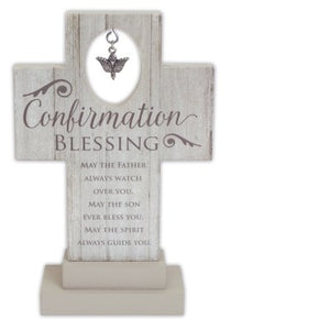 Cross-Confirmation Blessing w/Metal Dove Charm-Standing (6")