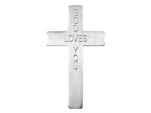 Pocket Cross-God Loves You-Silver (Pack Of 50)