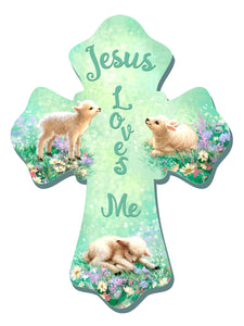 Wall Cross-Lambs/Jesus Loves Me (6" x 8")