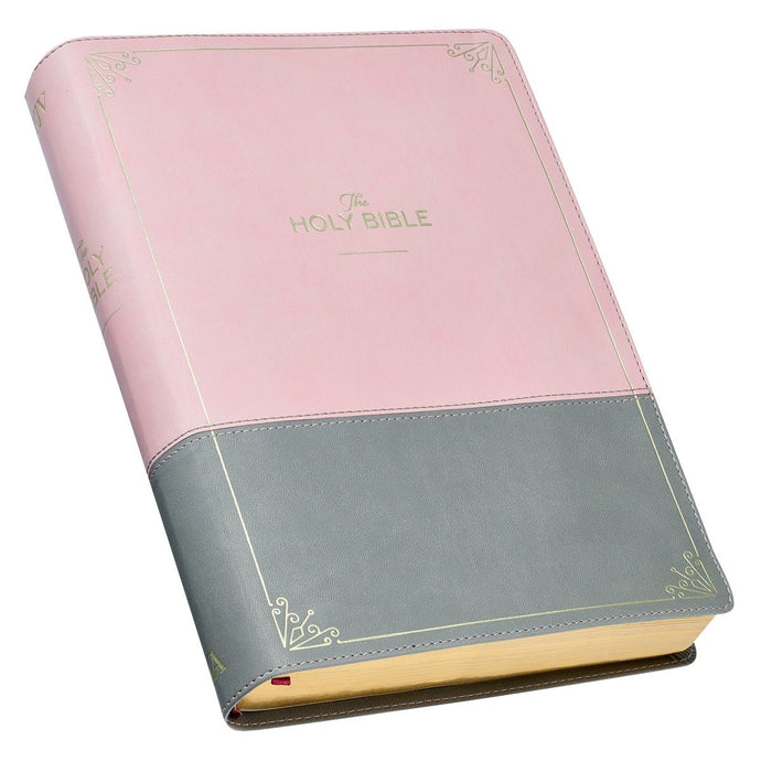 KJV Super Giant Print Bible-Pink/Gray Faux Leather Indexed