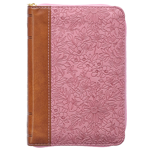 KJV Compact Pocket Bible-Pink/Brown Faux Leather w/Zipper