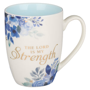 Mug-The Lord Is My Strength-White & Blue Floral (MUG843)