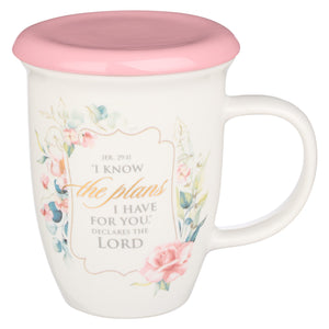 Mug-I Know The Plans w/Lid (Jeremiah 29:11)-Pink Floral (MUG847)