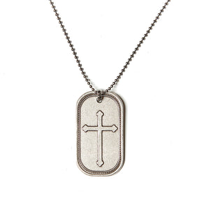 Necklace-Cross Dog Tag w/24" Chain-Stainless