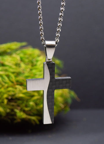 Necklace-Eden Merry-Black-Silver-Wavy Cross