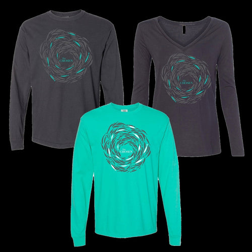 Tee Shirt-Against The Current--Teal-Long Sleeve-X Large