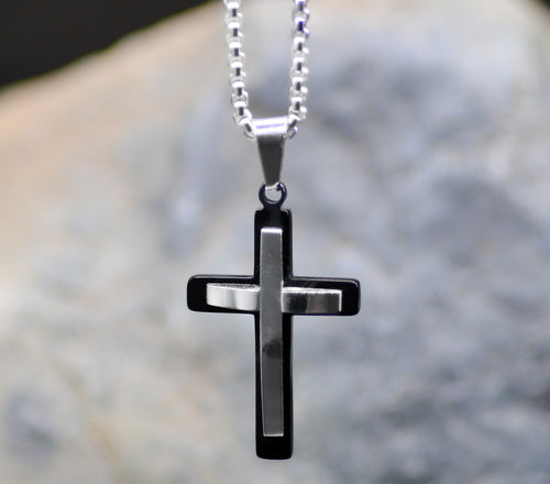 Necklace-Eden Merry-Silver/Black-Cross