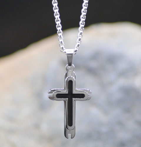 Necklace-Eden Merry-Silver/Black-Cross