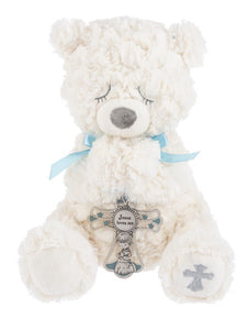 Plush-Serenity Bear With Crib Cross-Blue (11")