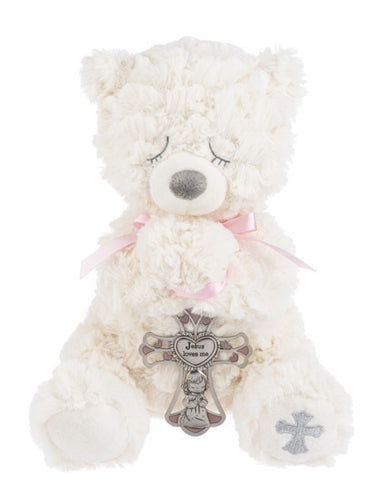 Plush-Serenity Bear With Crib Cross-Pink (11