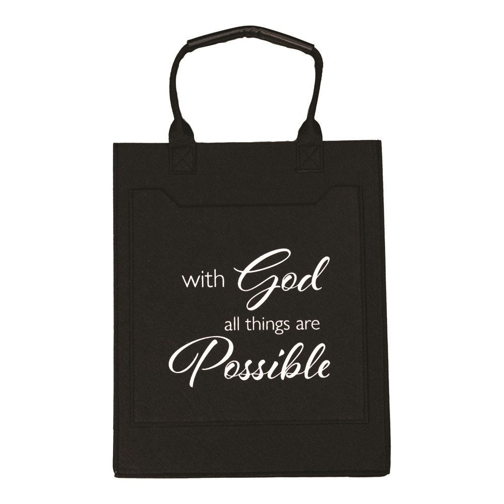 Tote Bag-With God All Things Are Possible-Black Felt (11.75