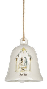 "Ornament-Bell-Nativity Scene Believe (3 3/8"" x 3 7/8"")"