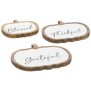 Wooden Pumpkin Tray-Grateful  Thankful  Bless (Set Of 3) (Various Sizes)