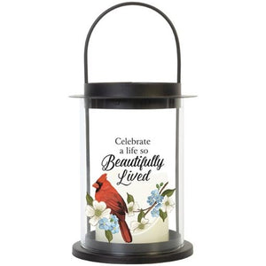 Lantern w/Flameless LED Candle & Timer-Cylinder-Celebrate A Life (10.25"H x 5"D)