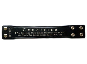 Bracelet-Black Leather-Crucified With Christ (Mens) (9")