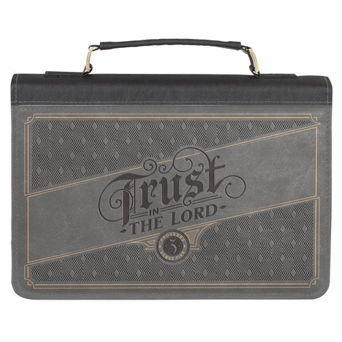 Bible Cover-Trust In The Lord (Proverbs 3:5)-Charcoal Faux Leather-Large