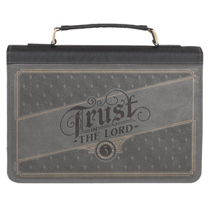 Bible Cover-Trust In The Lord (Proverbs 3:5)-Charcoal Faux Leather-Large