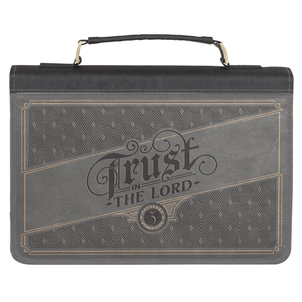 Bible Cover-Trust In The Lord (Proverbs 3:5)-Charcoal Faux Leather-Large